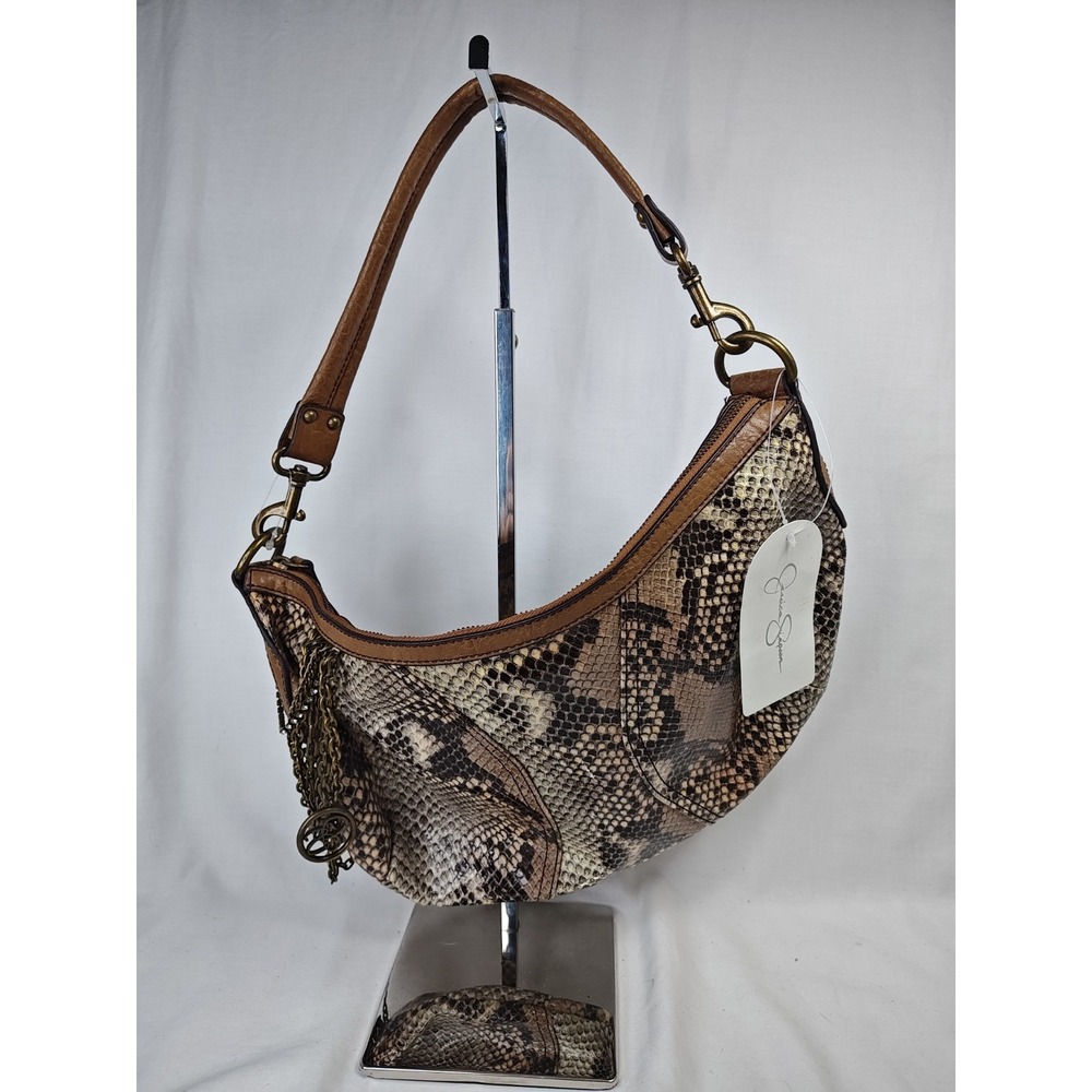 Jessica Simpson Rock N Roll Shoulder Bag Natural Python Snakeskin Hobo NWT Brown